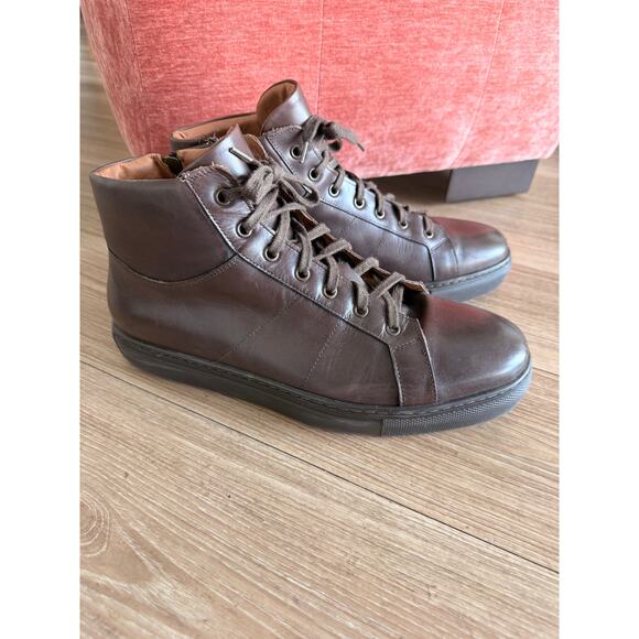To Boot New York Men\'s Brown Leather High-Top Sneaker Side Zip Italy 9.5